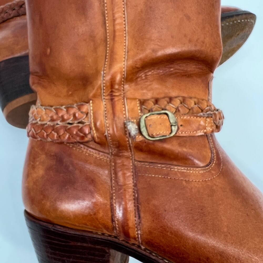 Vintage Father and Son Western Boots Mens 8.5 D Cognac Brown Leather Belted READ - Picture 8 of 14